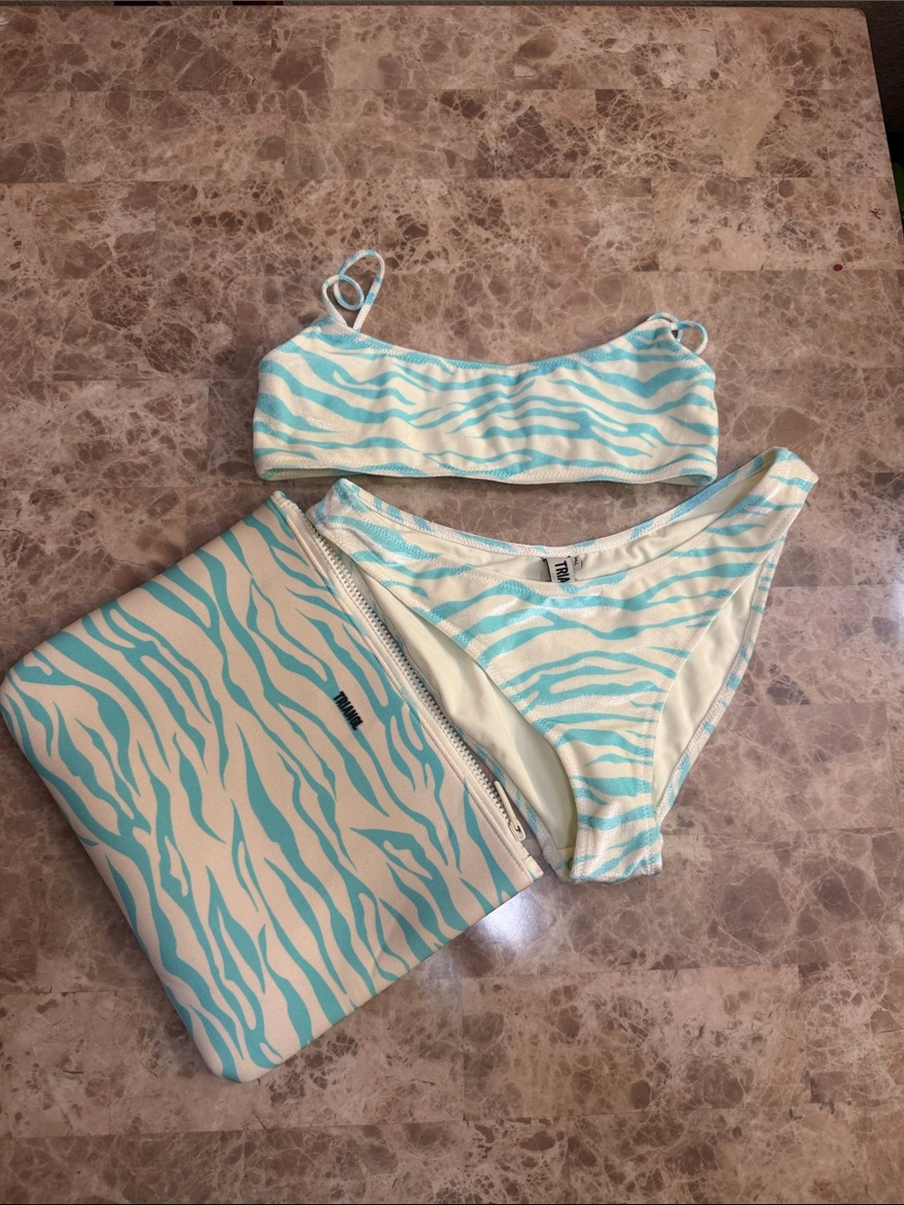 triangl swimwear Cream and Light Blue Zebra Print Bikini Set